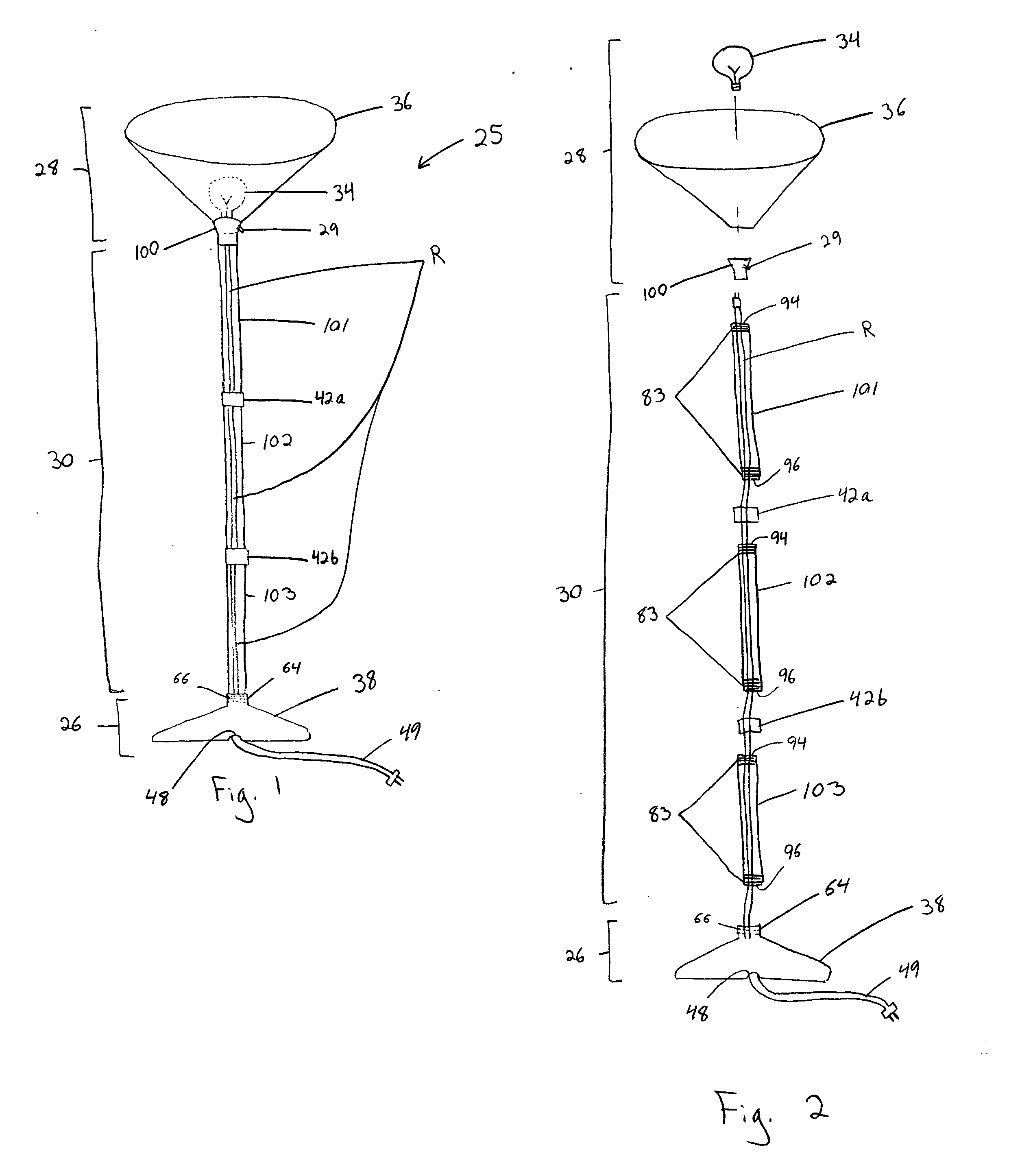 Rope light arrangement for lamps and pedestals and packaging therefore