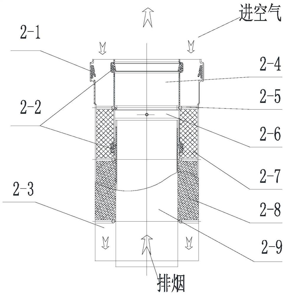 Smoke pipe lengthening section preventing cold wind from flowing backward and containing air filtration for wall hanging stove
