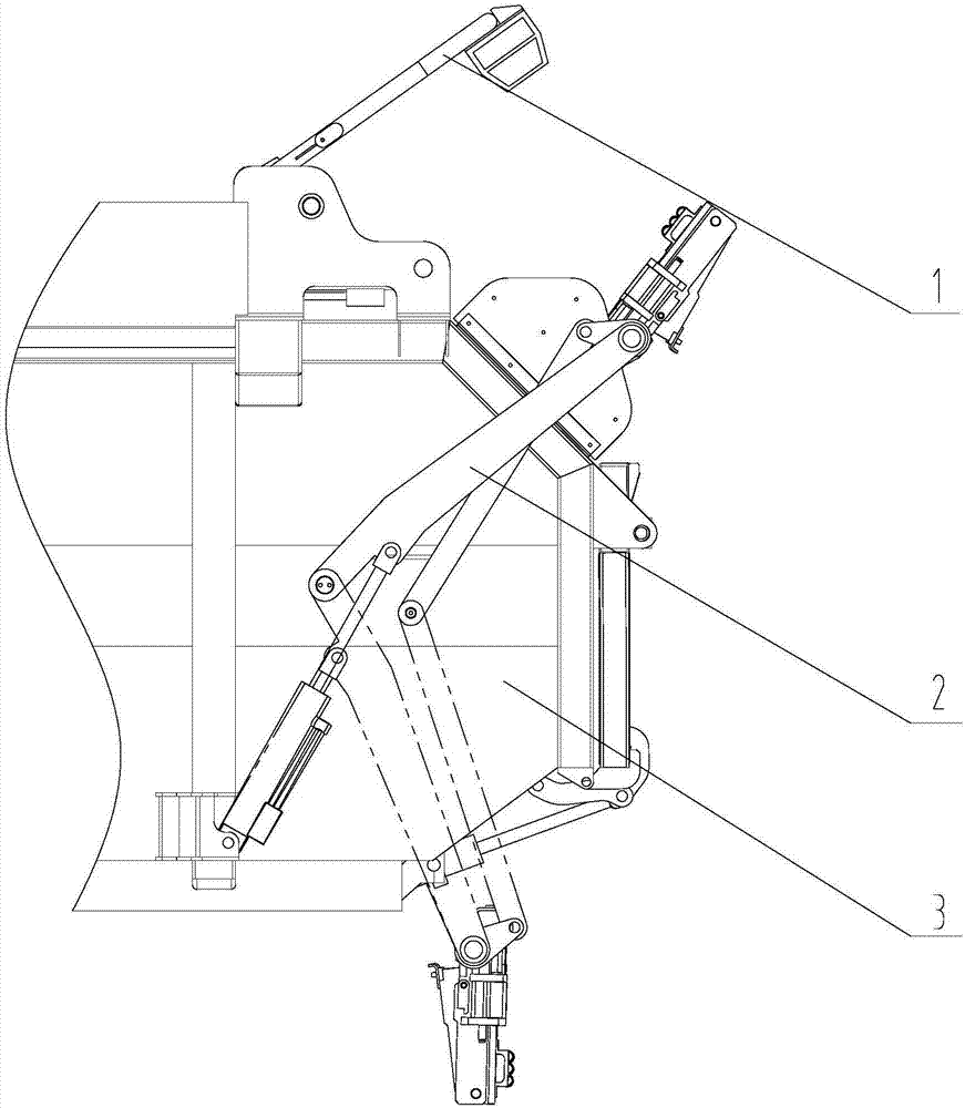 Bucket overturning and bucket stopping linkage mechanism for straight arm bucket hoisting vehicle