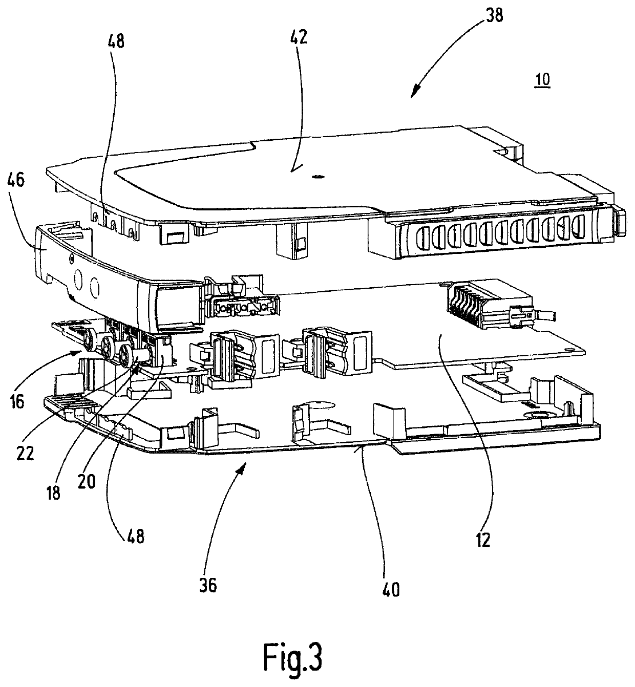 Safety switching device with recessed setting components