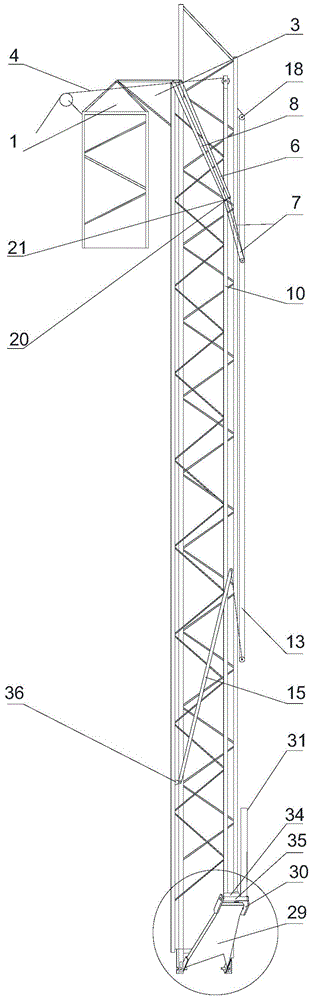 Tower type crane with double hoisting arm sections