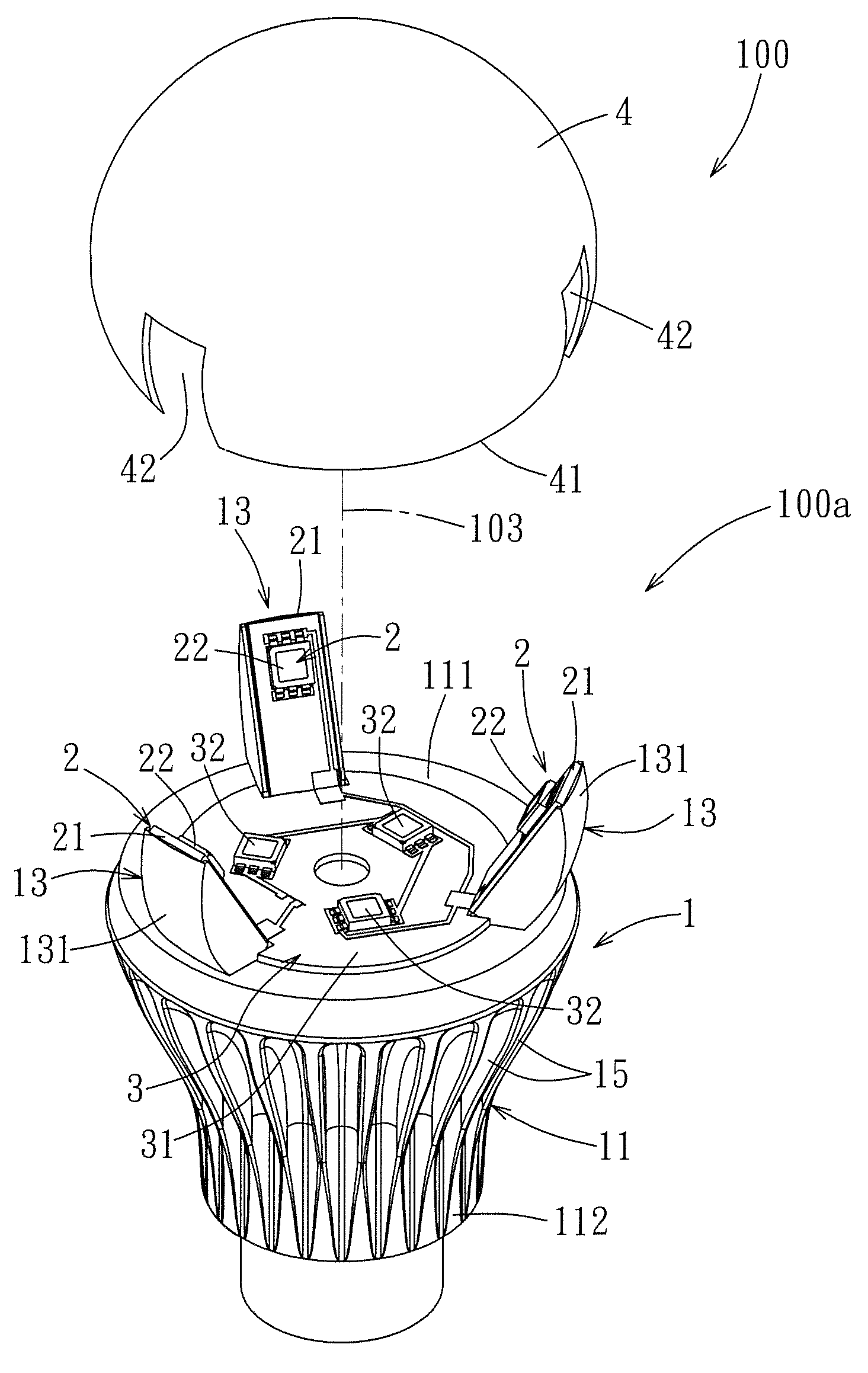 Luminaire having light-emitting elements disposed on protrusions