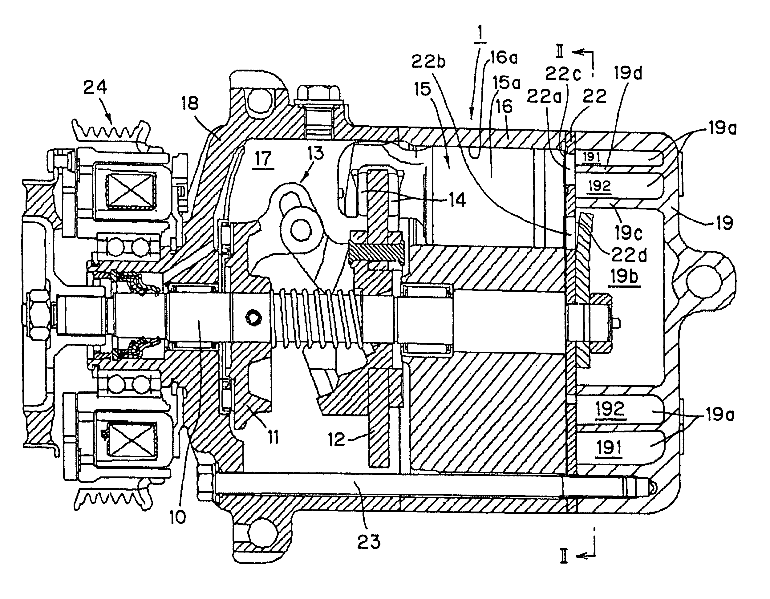 Multi-cylinder, reciprocating compressors for air conditioning systems mounted in vehicles