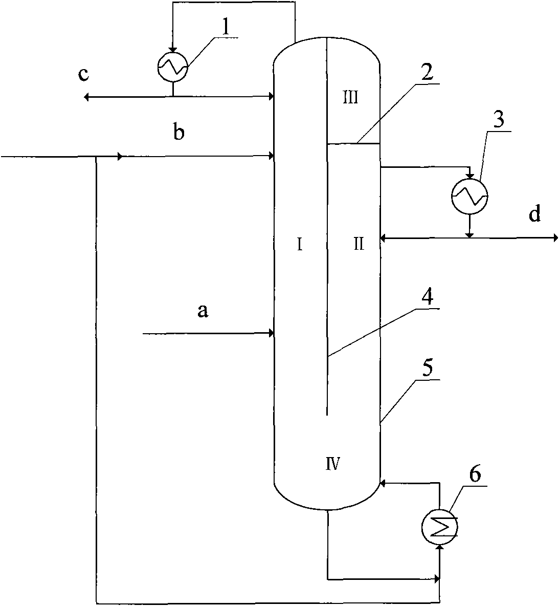 Method for extracting, distilling and separating acetonitrile-phenylmethane by utilizing dividing-wall rectifying tower