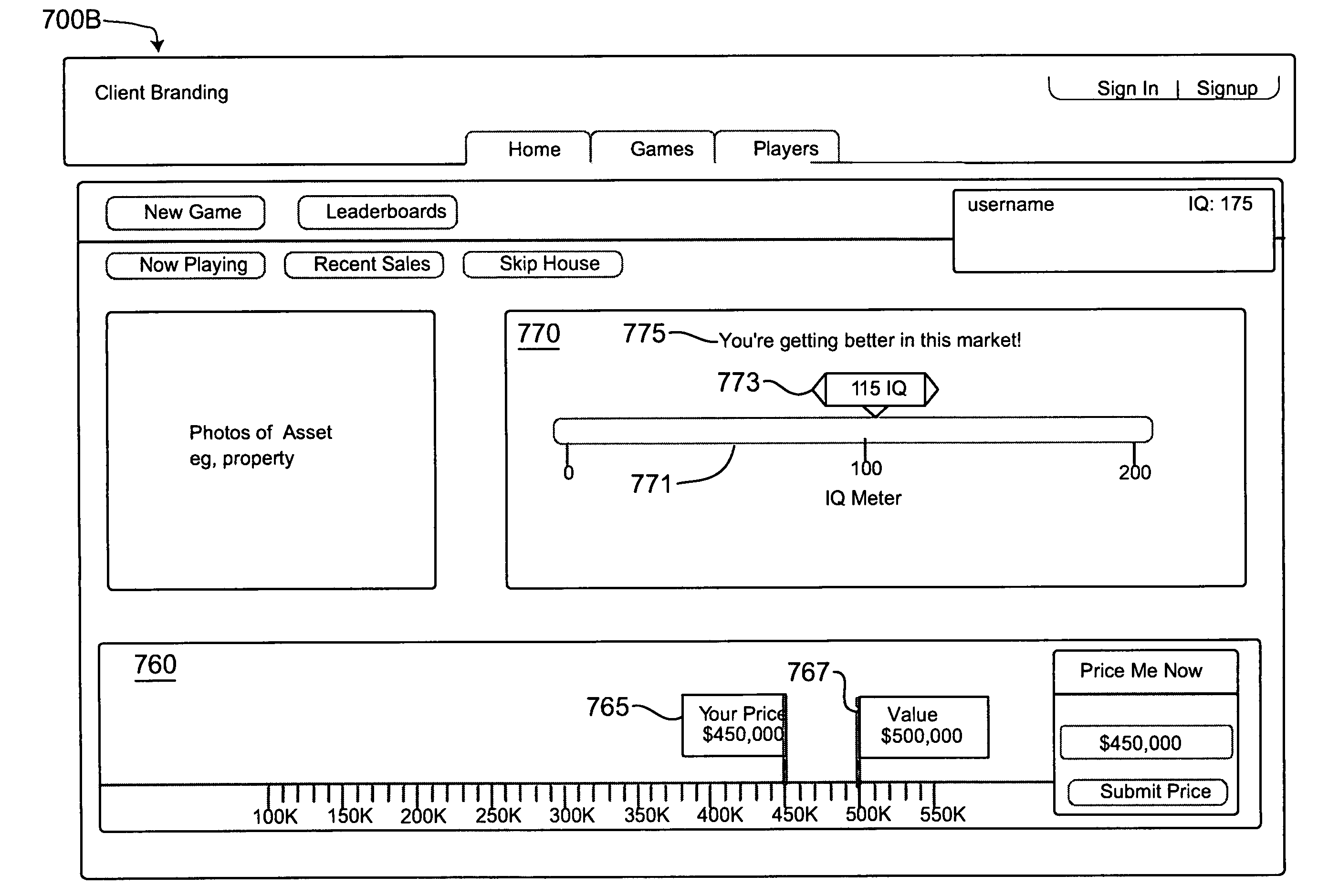 Market-based simulation game and system