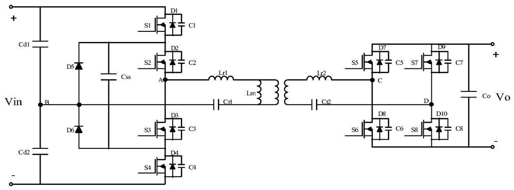 DC transformer topology based on three-level CLLLC resonant converter and control method