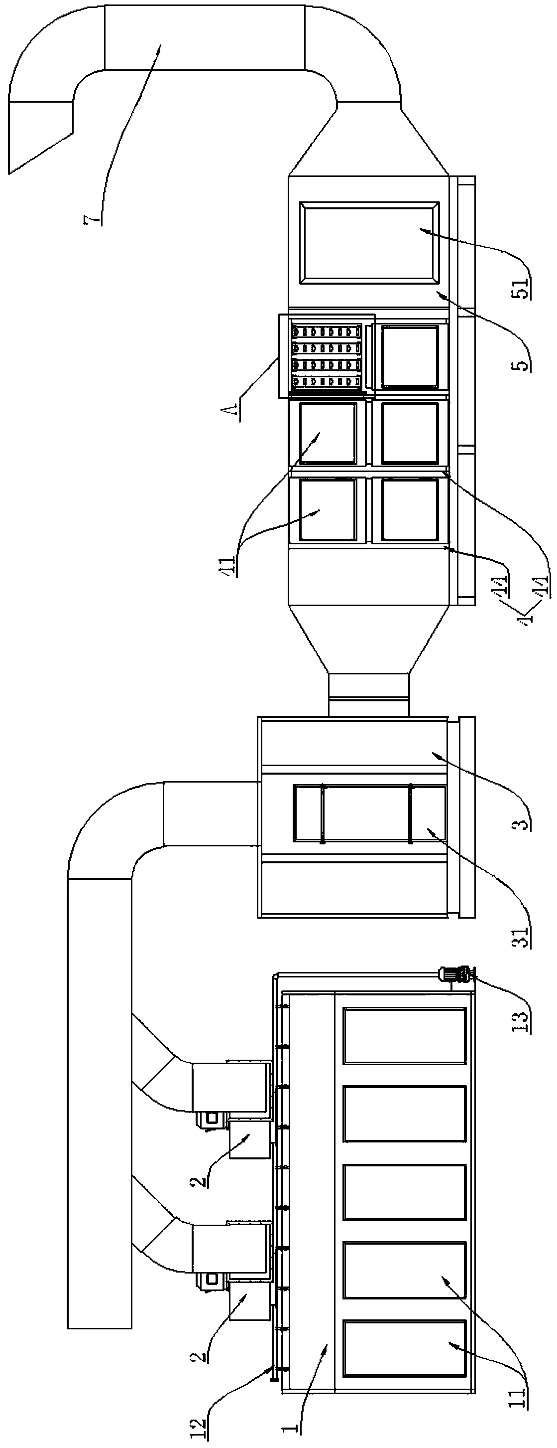 Waste gas treatment device and process of water based paint