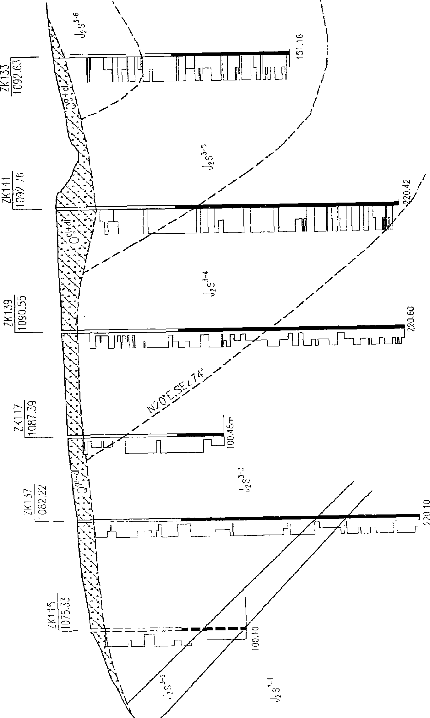 Lithologic delamination method for complex layered dam base