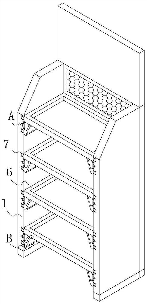A fixed structure of a brake pad storage rack and a brake pad storage rack