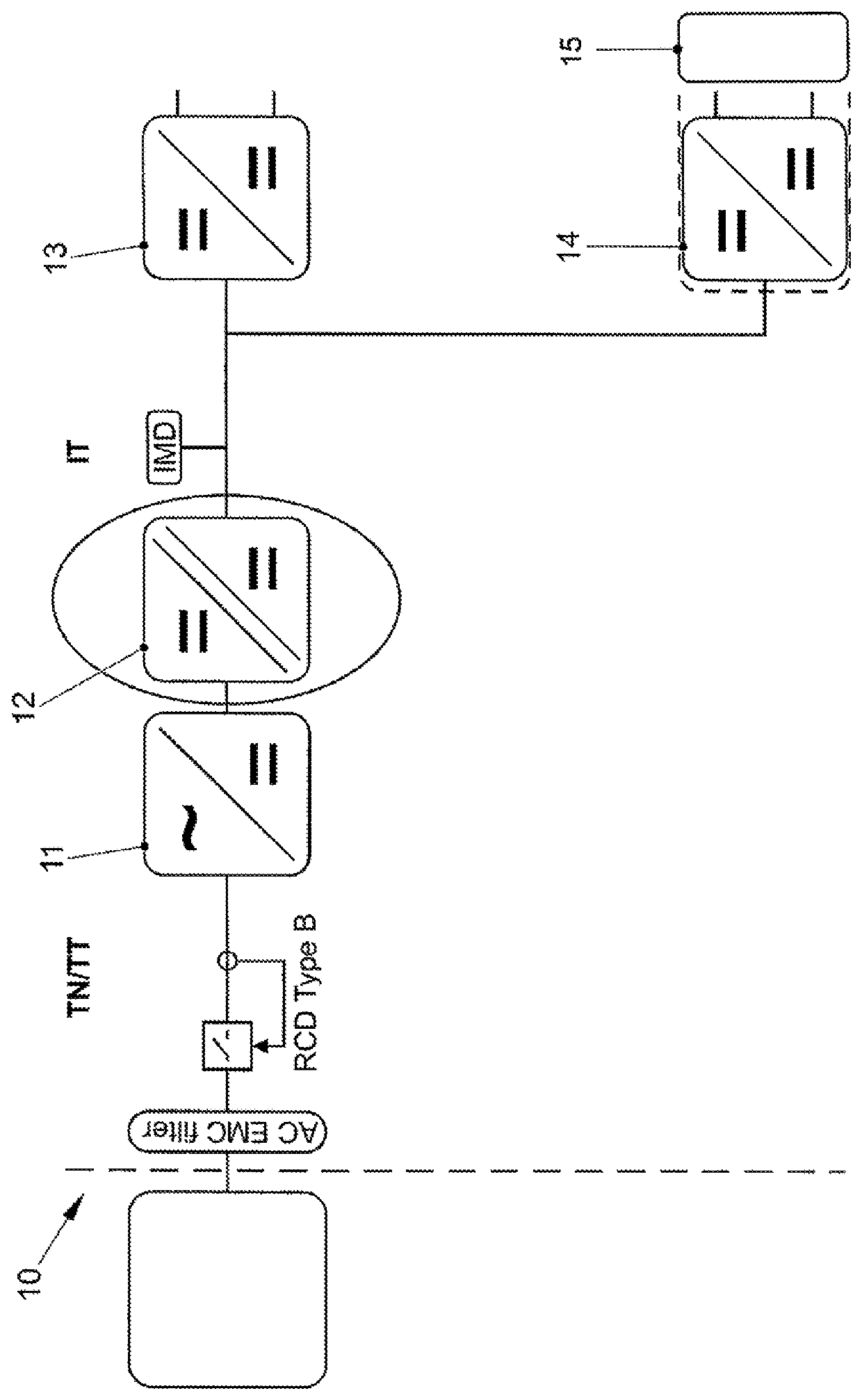 Galvanic isolation in the power electronics system in a charging station or electricity charging station