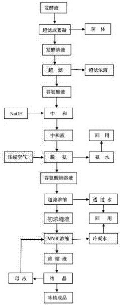 Method for preparing sodium glutamate by using glutamic acid fermentation broth.