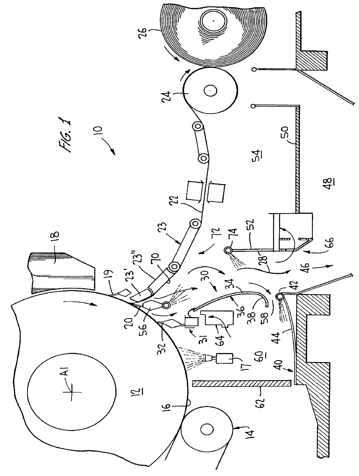 Dust-controlling apparatus, with a water curtain device, for a paper manufacturing machine
