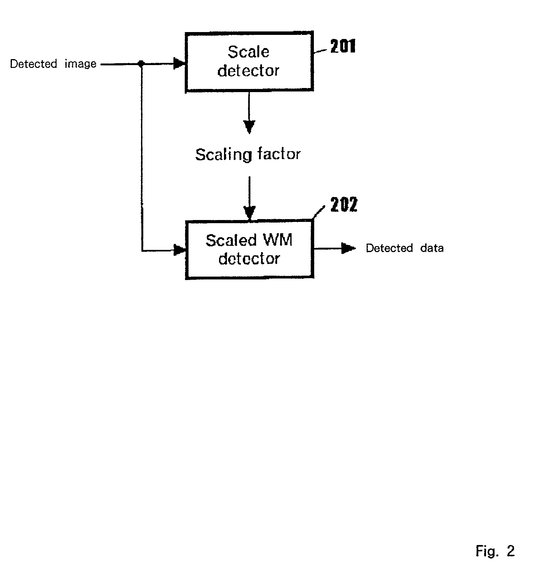Methods, apparatus and systems for an electronic watermark having resistance to scaling