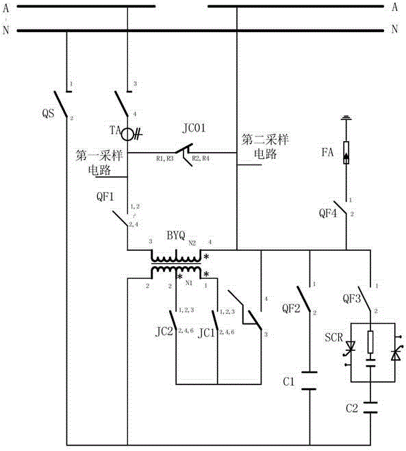 Pole-mounted rural power grid low-voltage comprehensive improving device and method