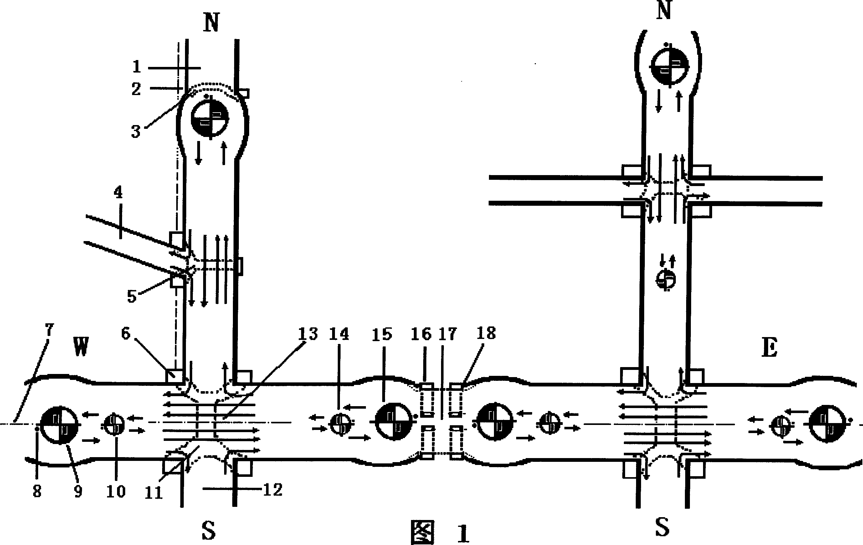 Method for automobile crossless passing at same level of city road and its construction