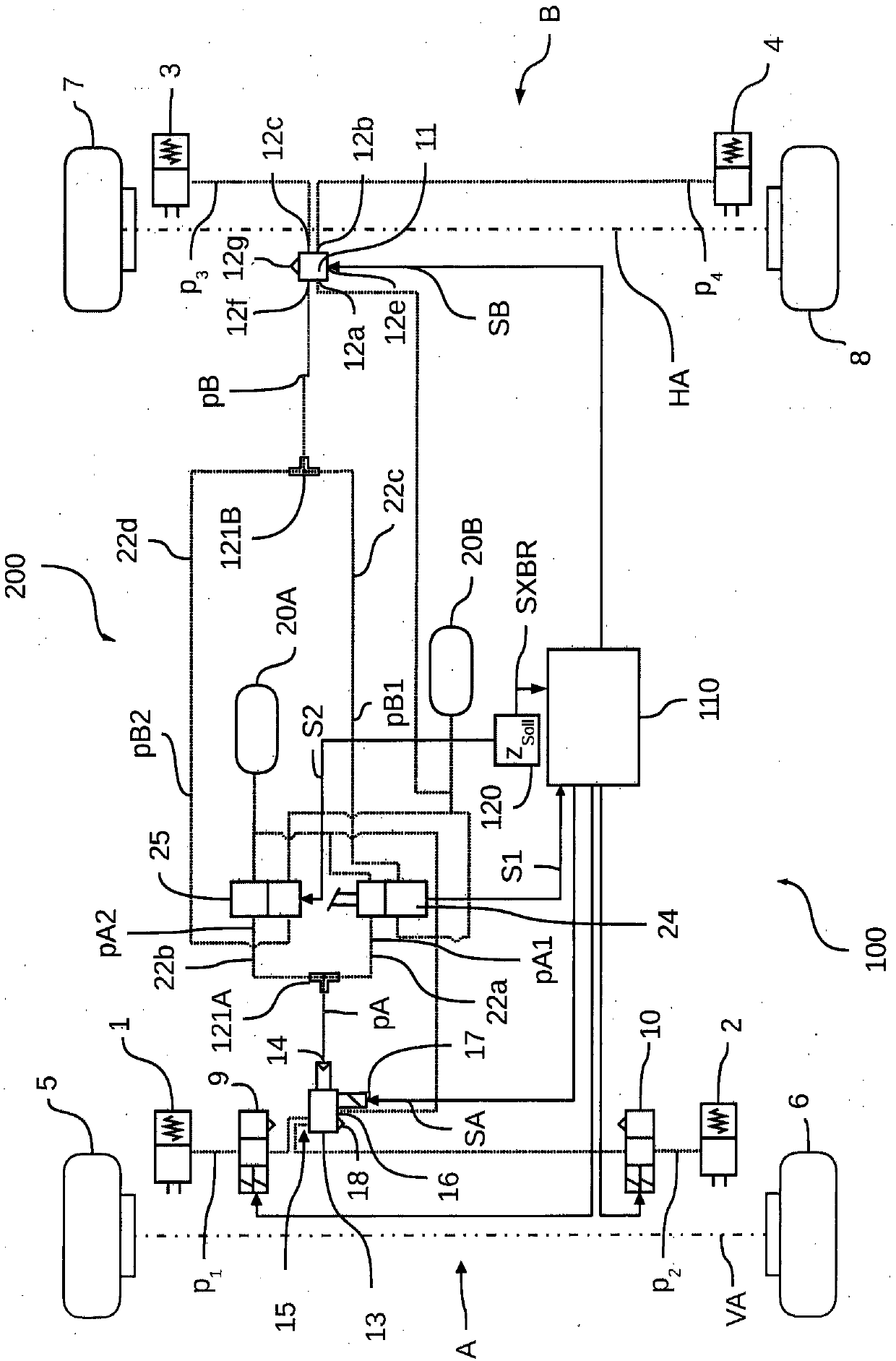 Electronically controlled pneumatic braking system in a commercial vehicle, and method for electronically controlling a pneumatic braking system