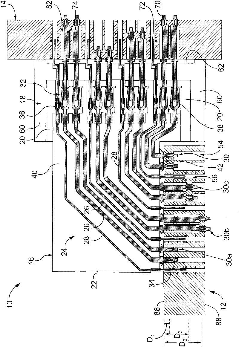 Electrical connector assembly with direct connection terminals