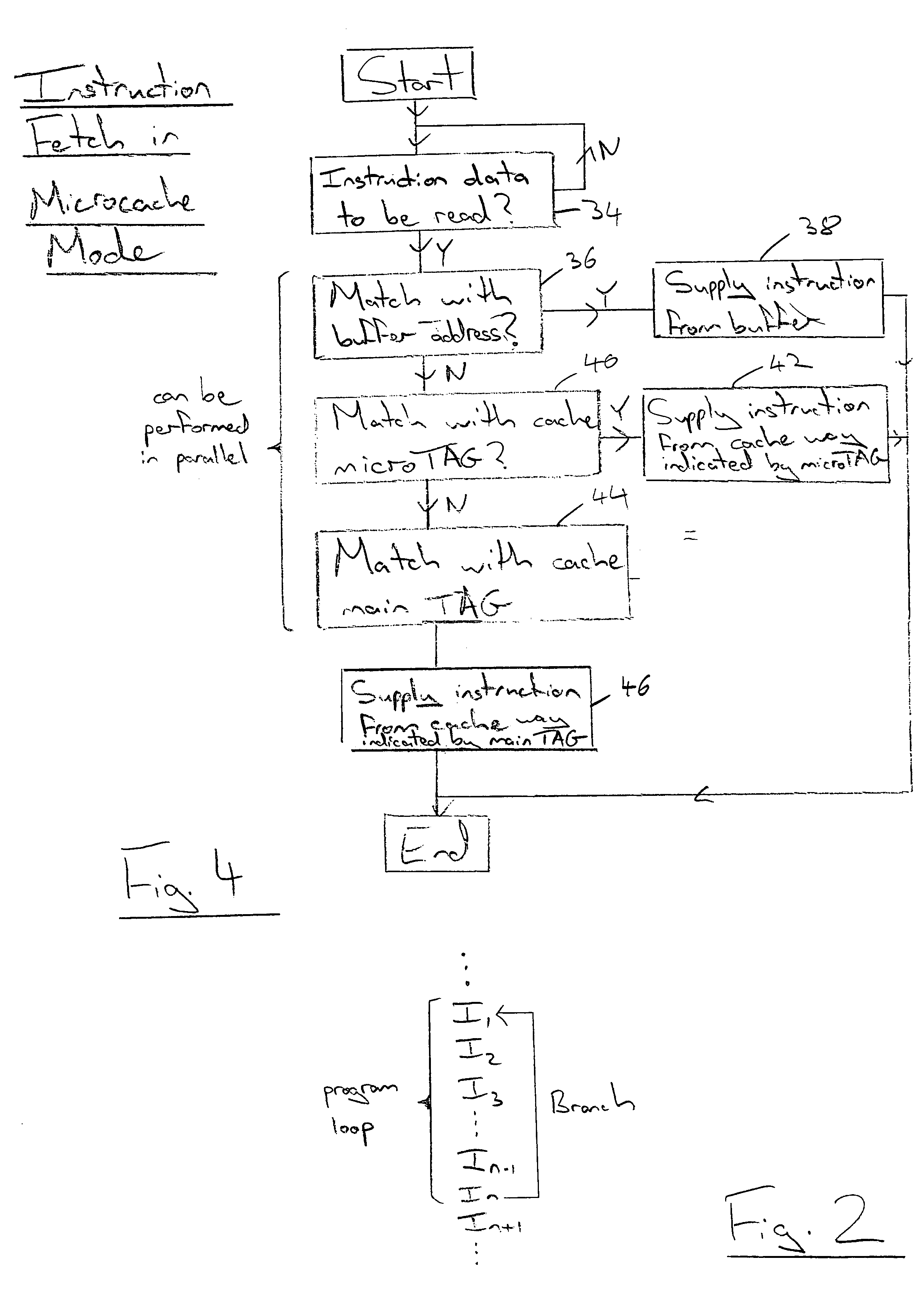 Reusing a buffer memory as a microcache for program instructions of a detected program loop