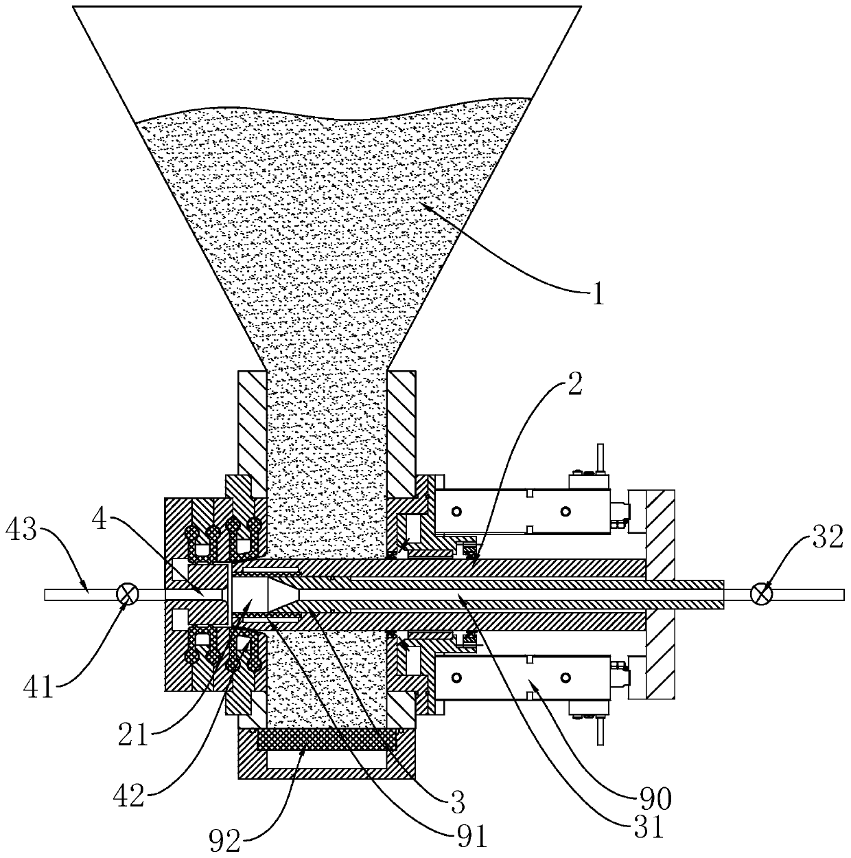Quantification gas-solid two-phase flow conveying device and quantification conveying system