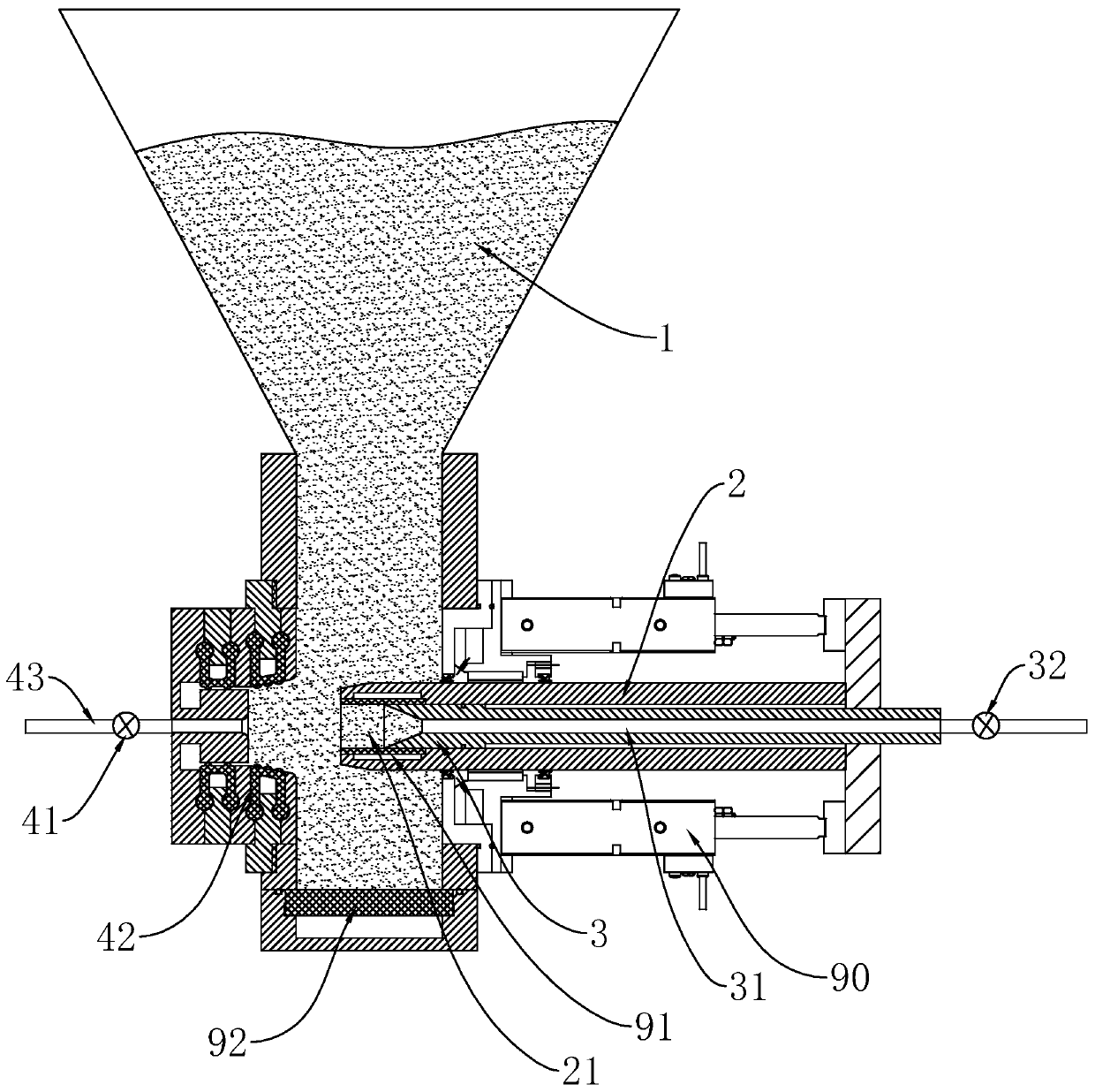 Quantification gas-solid two-phase flow conveying device and quantification conveying system
