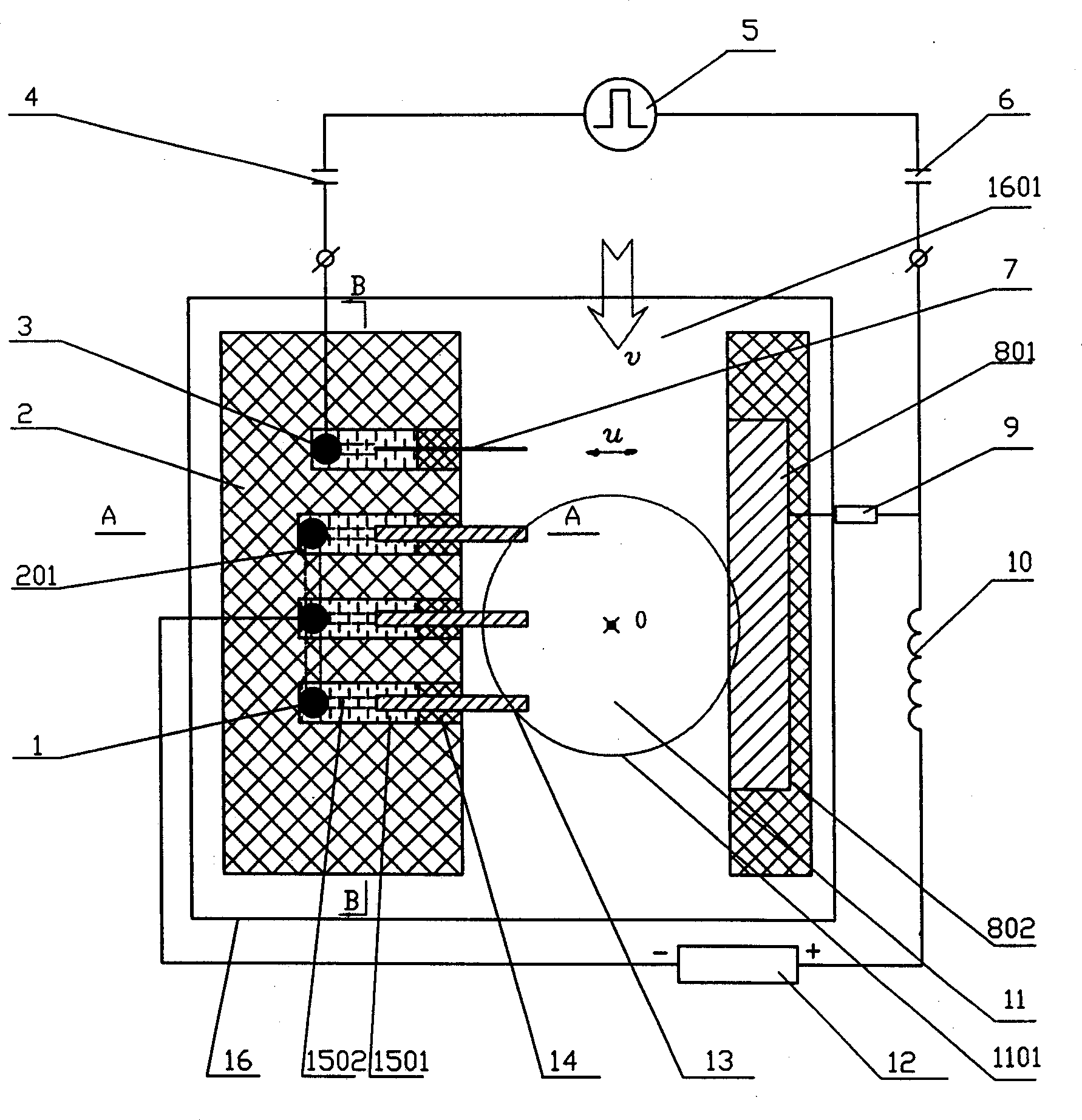 Needle strip electrode pulse pre-ionization crossflow Co2 laser discharge cavity