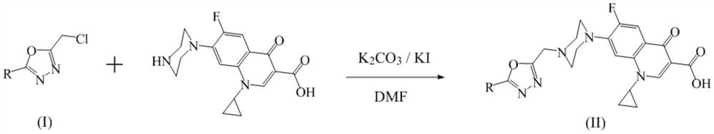 1, 3, 4-oxadiazole-ciprofloxacin heterozygote as well as preparation method and application thereof