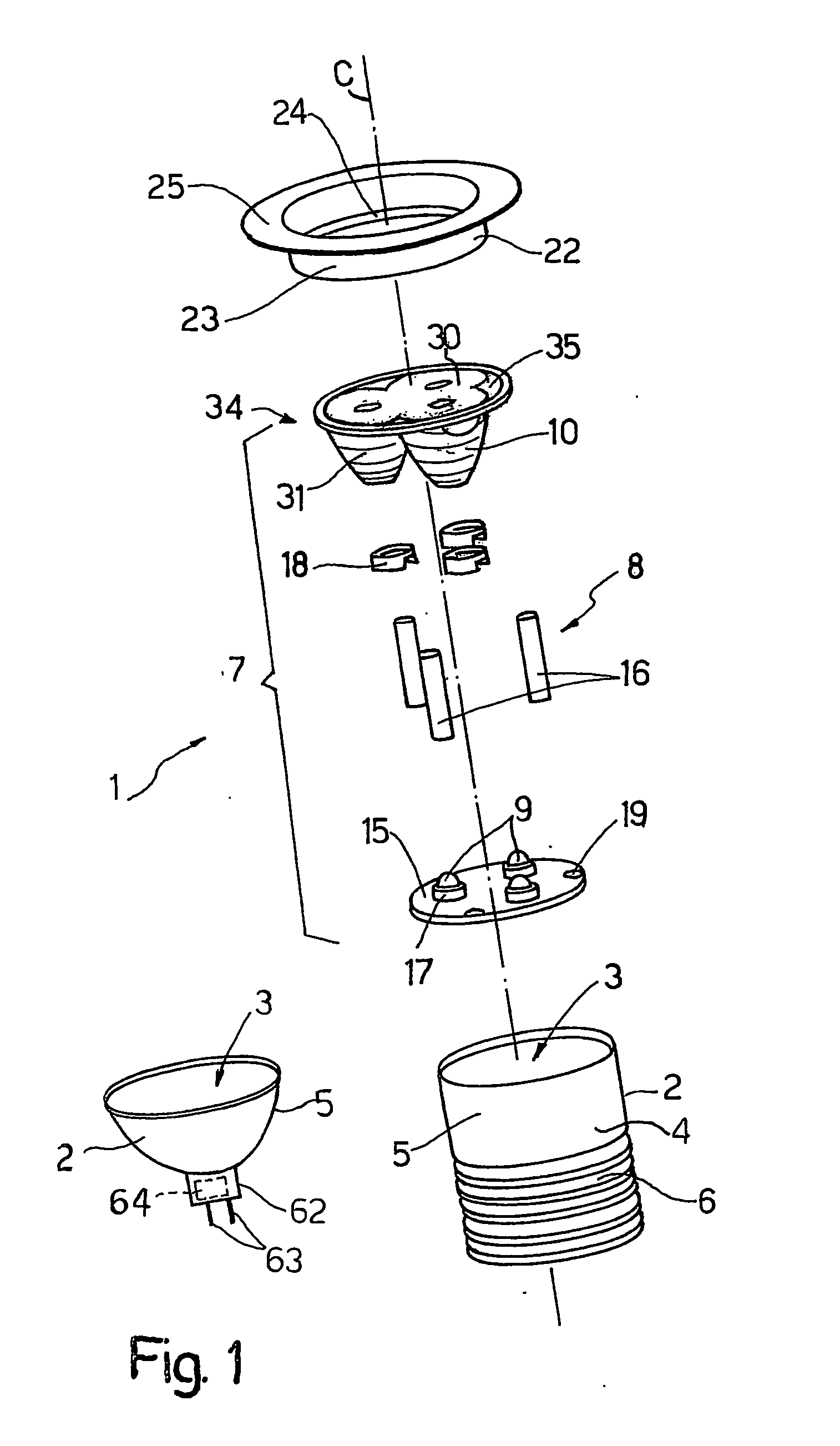Multiple optical assembly for a led lighting device, and red lighting device comprising such an optical assembly