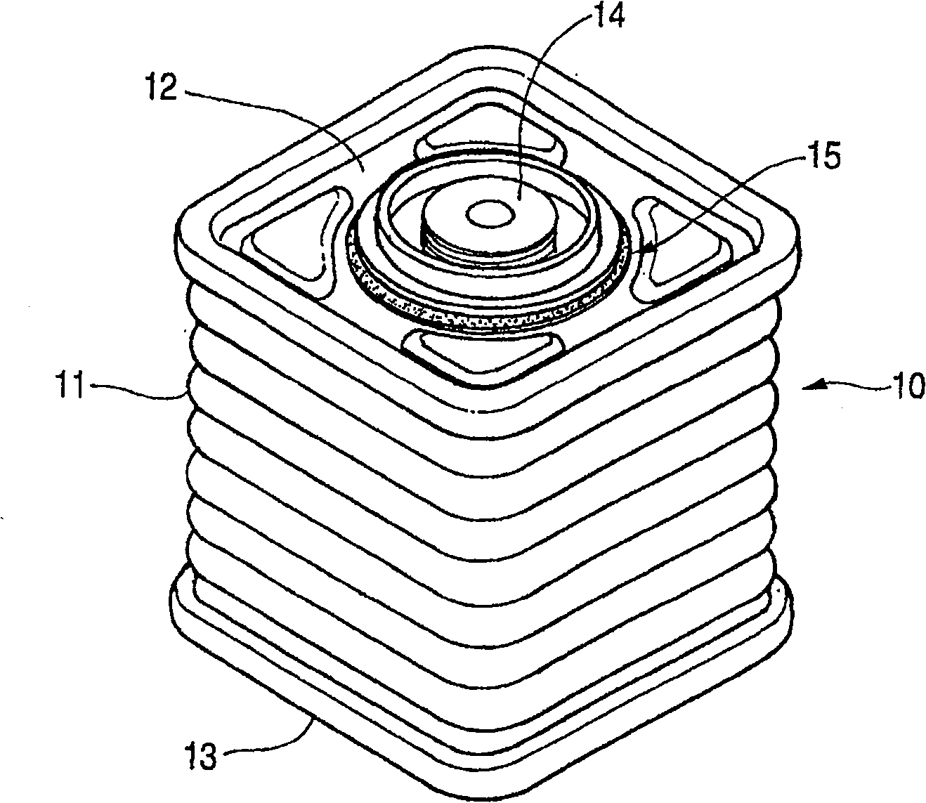 Storage battery and insulator and battery-use container using them