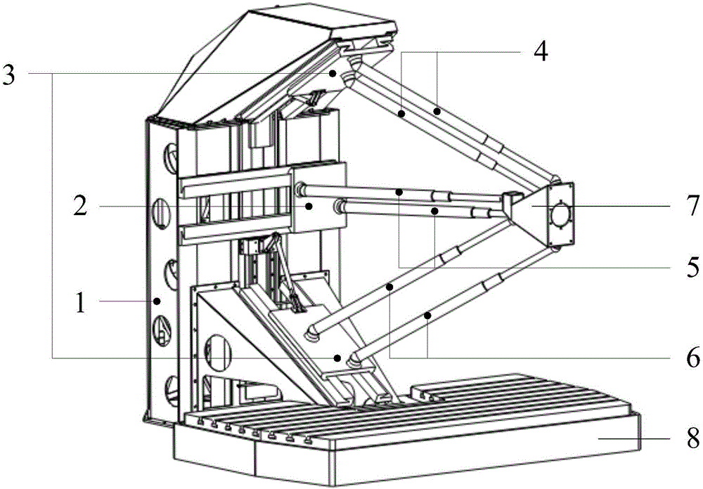 Large-work-space three-transverse-movement parallel machine tool additionally provided with two redundancy sliding freedom degrees