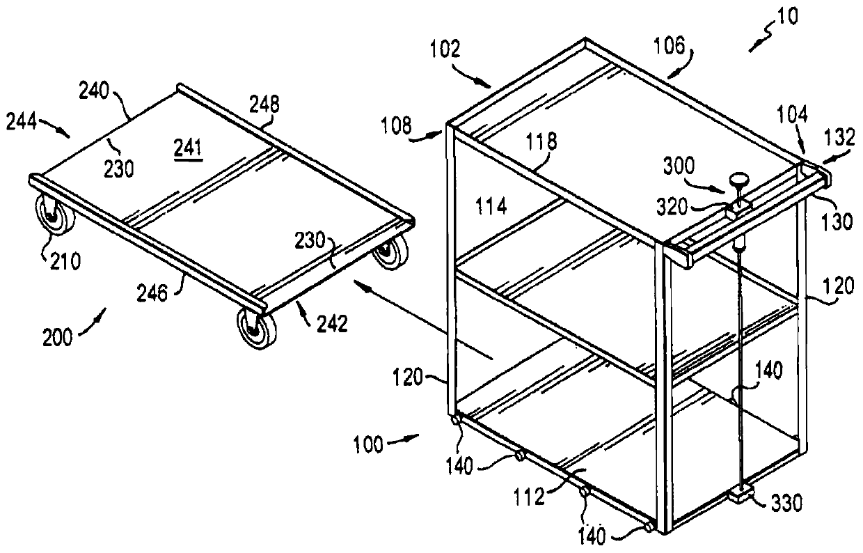 Stationary transfer platform and cleaning device for supply transport device