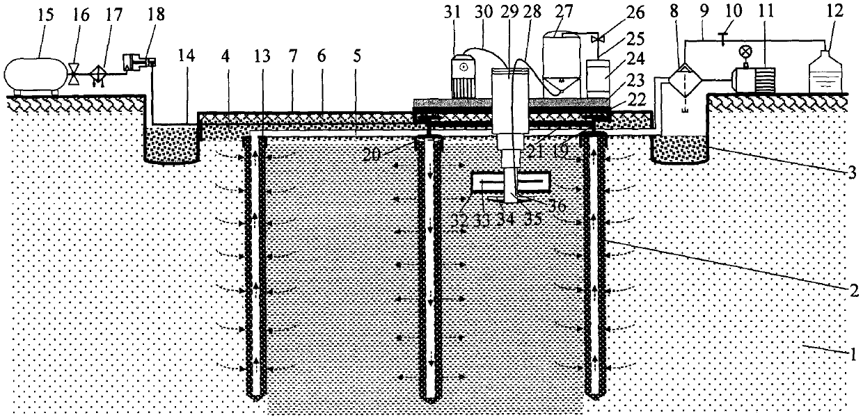 Reinforcing method of vacuum preloading lead pipe pile gas injection carbonized super-soft foundation
