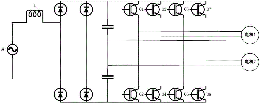 Inverter topological structure used for dual motors