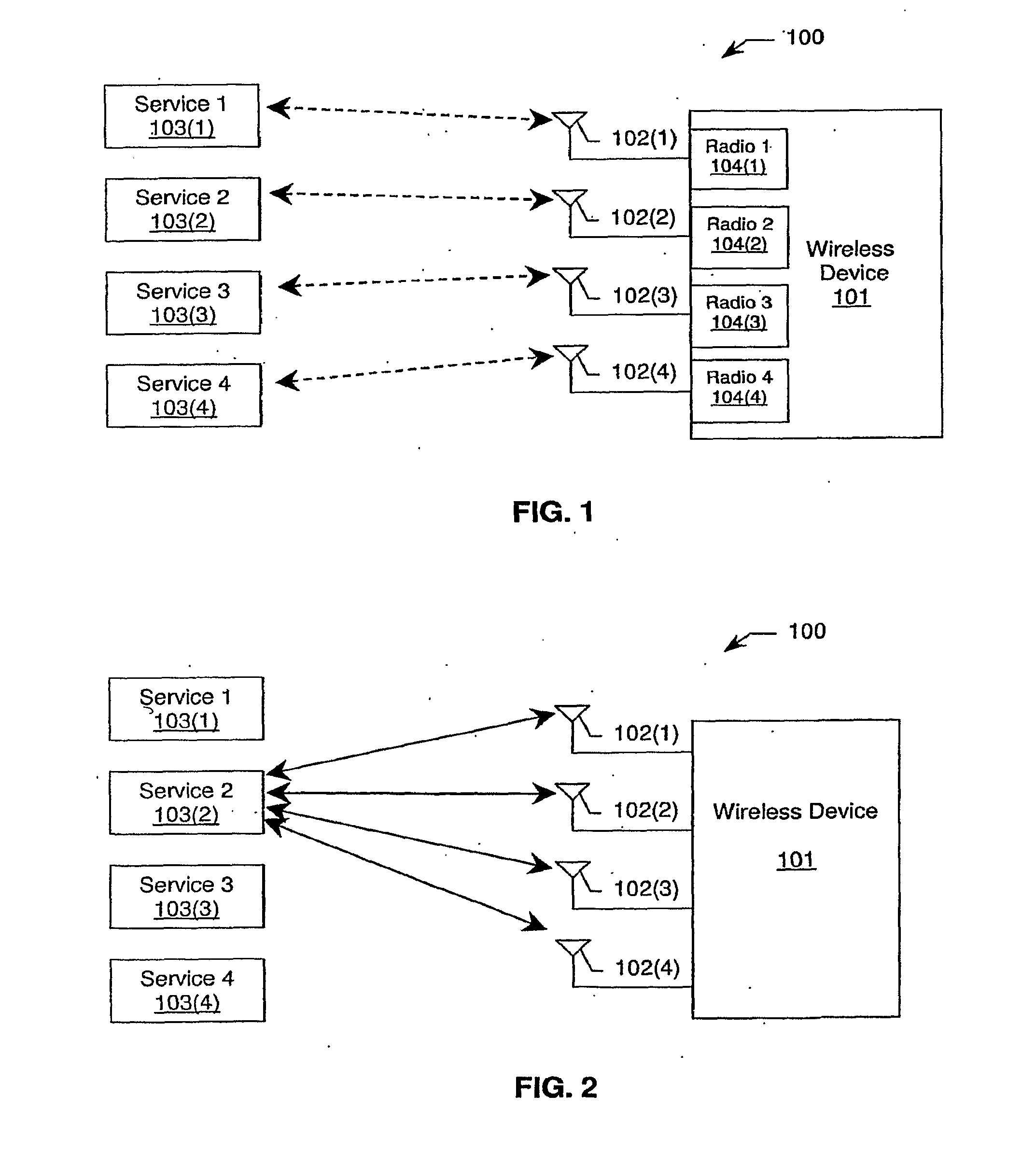 Scanning available wireless-device services in multiple wireless-radio technology communication systems