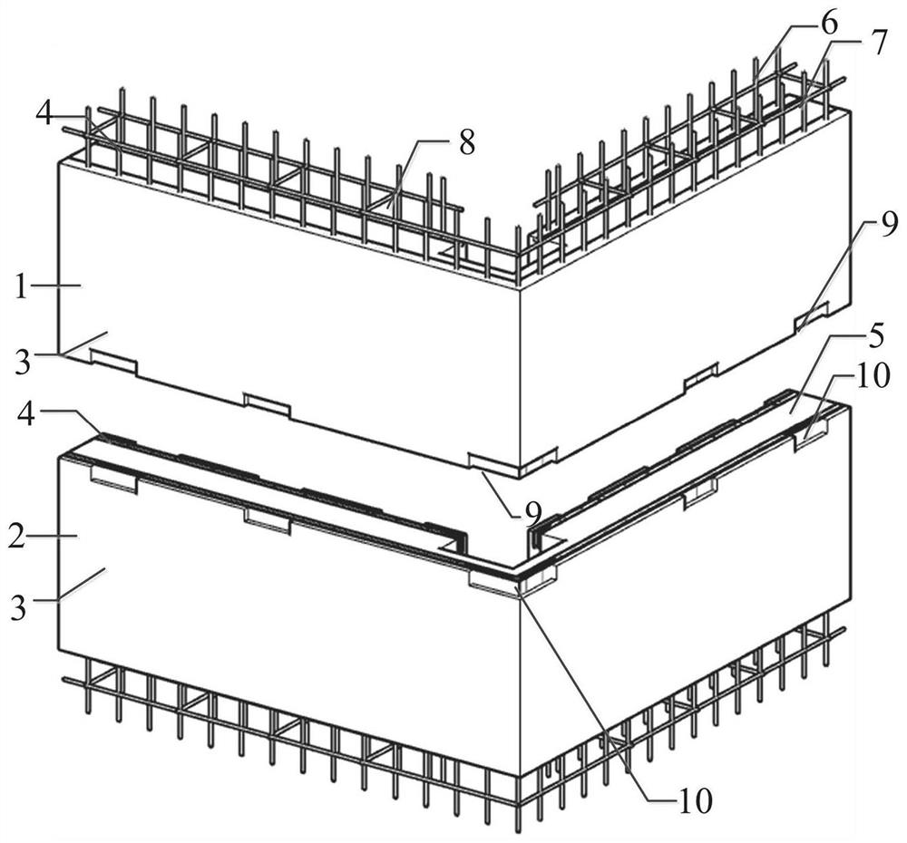 Assembly type L-shaped composite wallboard full-length force transmission steel plate self-tapping screw block connecting structure and manufacturing method