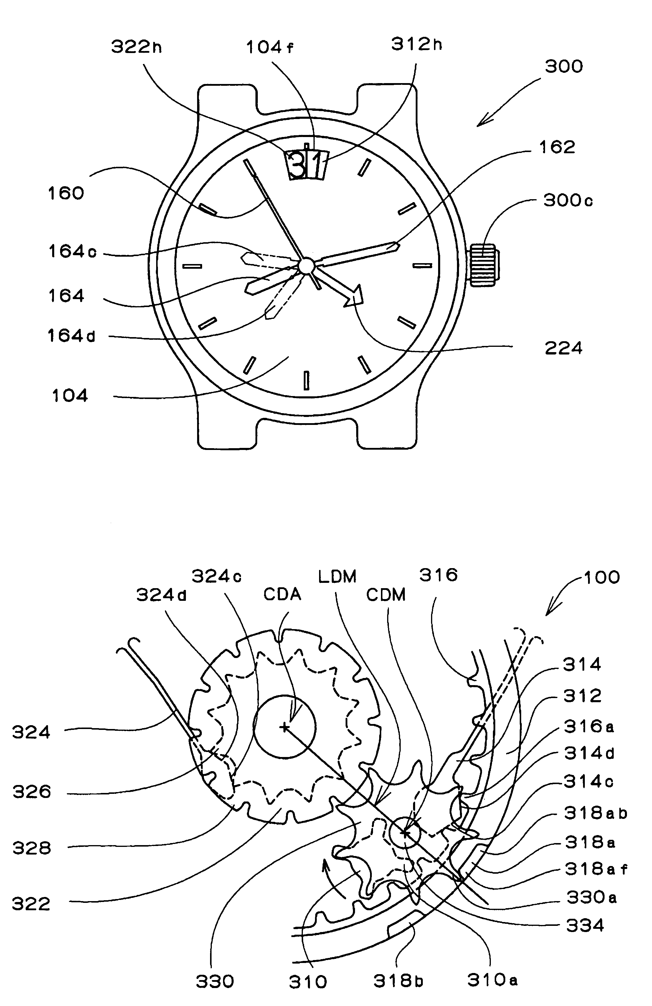 Timepiece with calendar mechanism containing 2 date indicators
