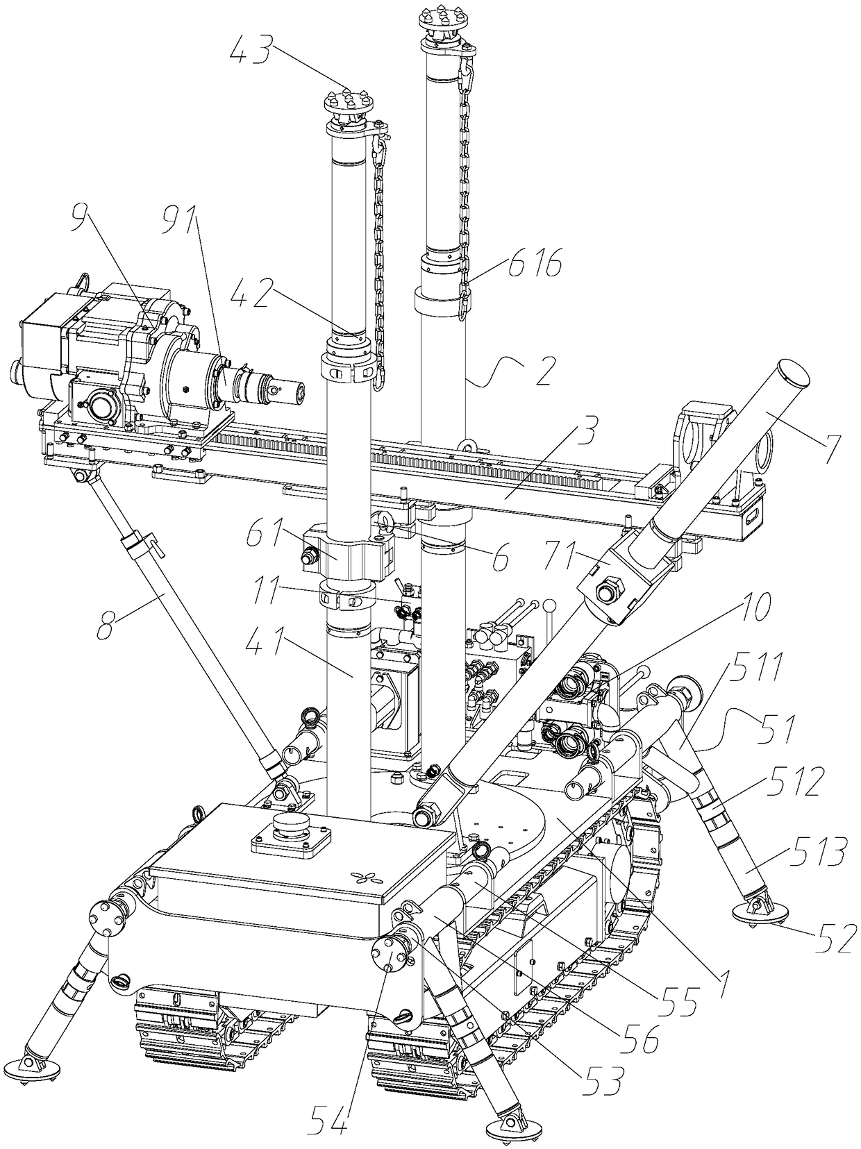Self-propelled double-column drill carriage