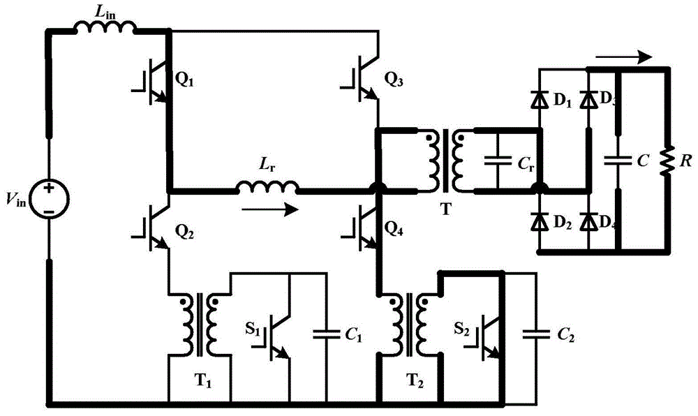 Current source type full-bridge PWM convertor with auxiliary converter circuit