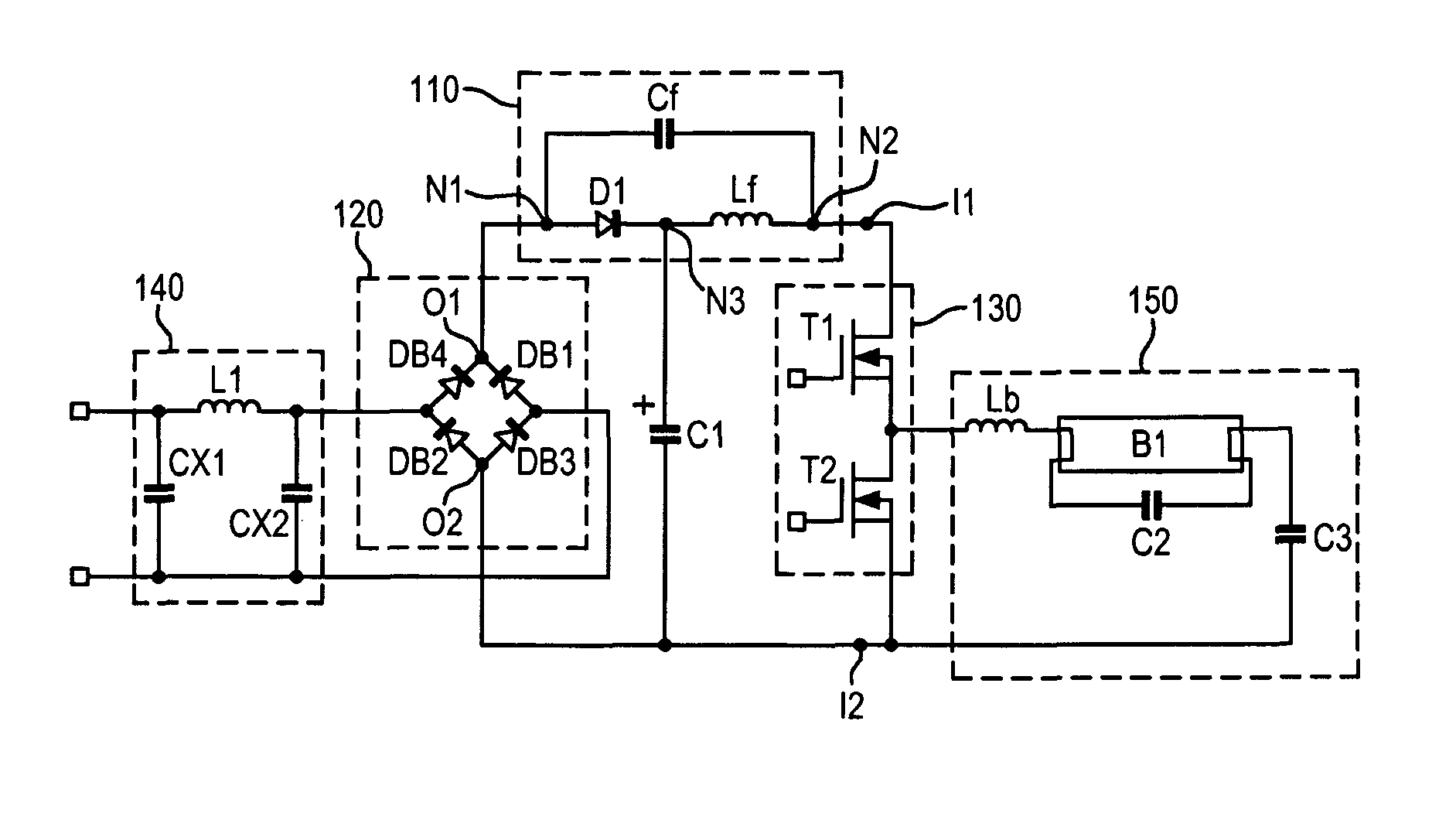 Power factor correction circuit of an electronic ballast