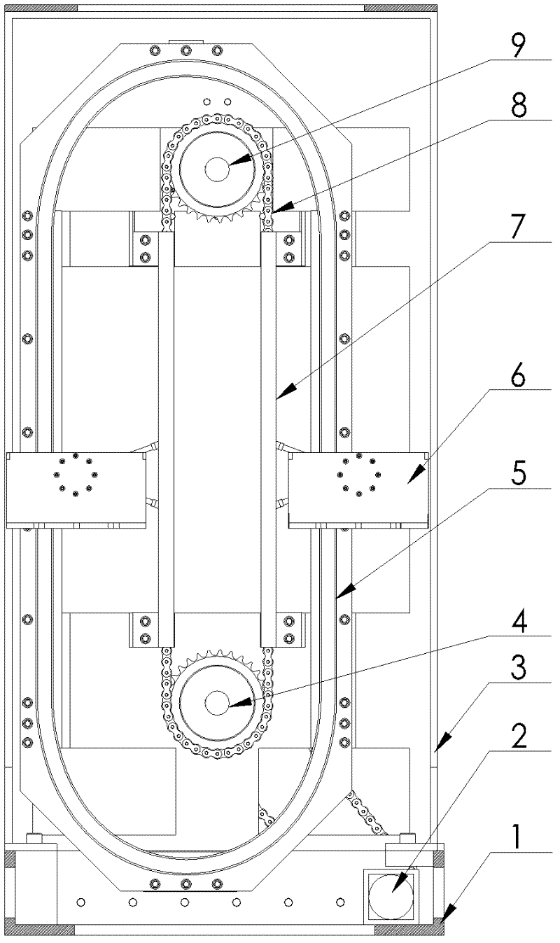 Vertical type rotating cabinet provided with adjustable bearing seat of chain tension device
