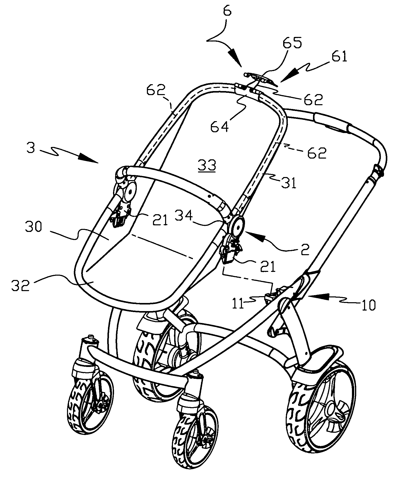 Adjustable seat for a baby stroller with one-handed inclination control