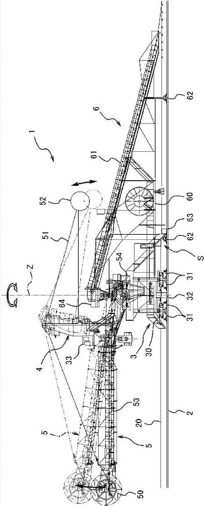 Tail car connecting and separating device and connecting and separating method of stacker-reclaimer