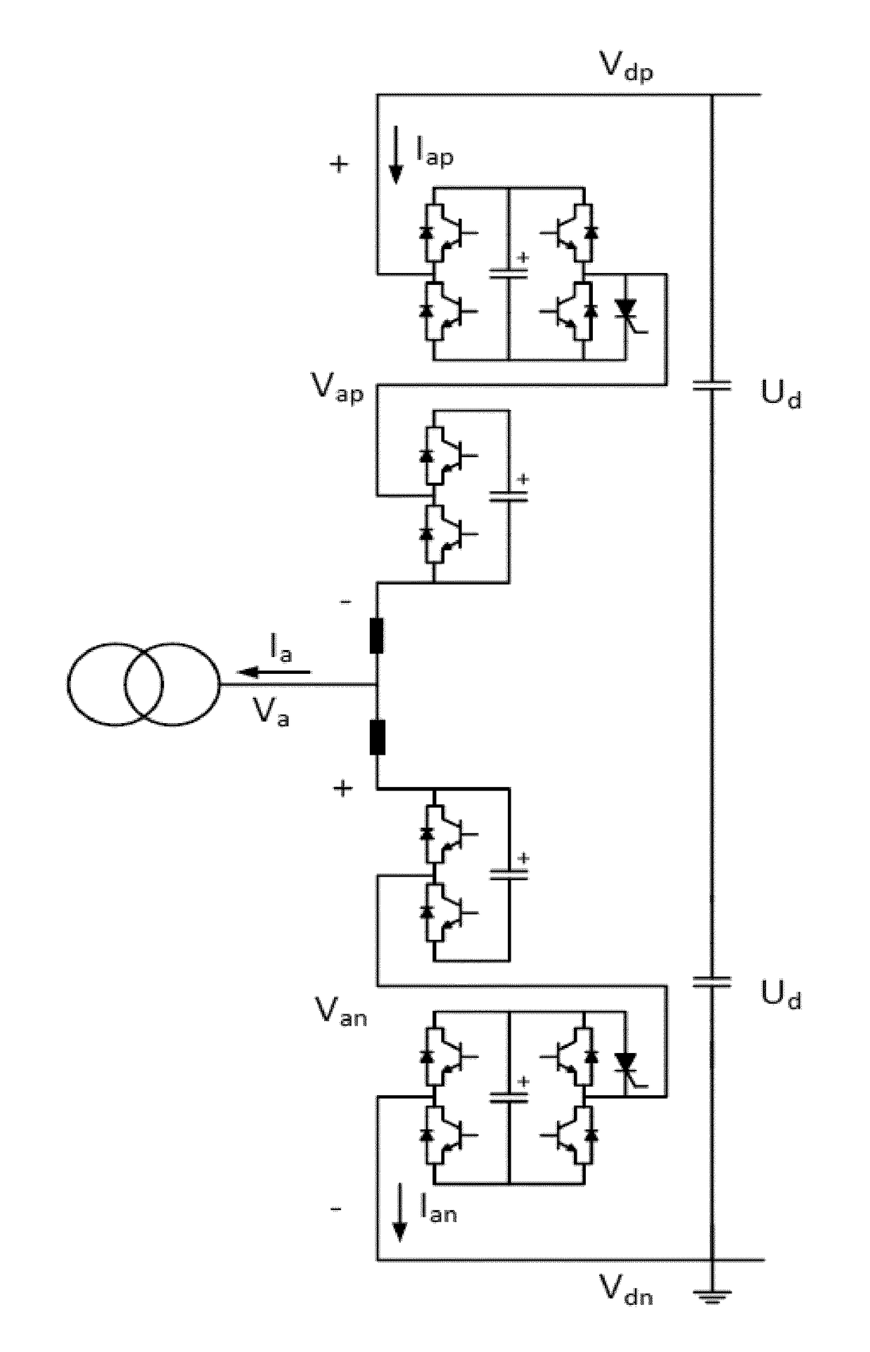 A multilevel converter with reduced ac fault handling rating