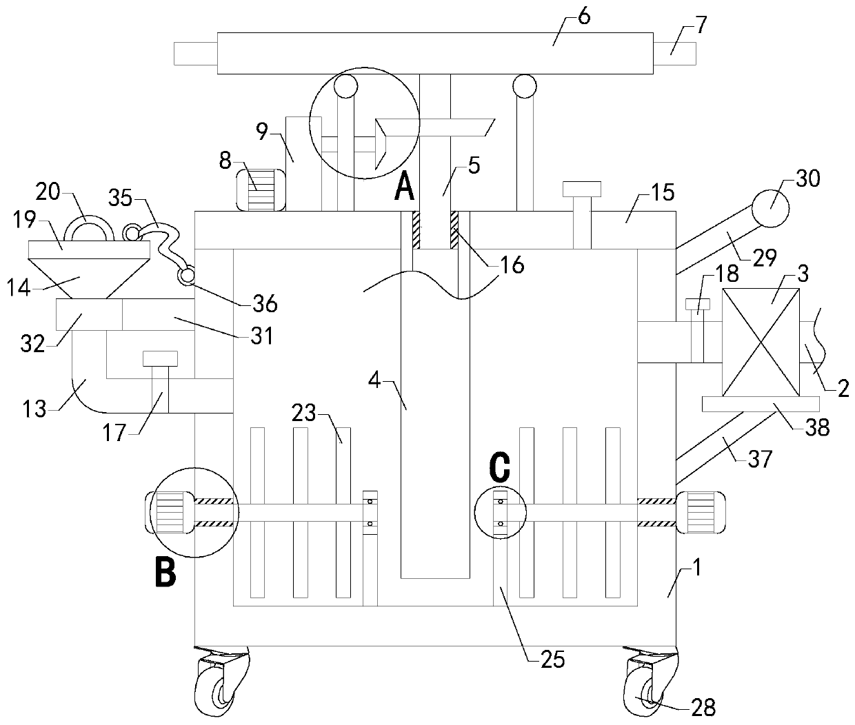 Nutrient solution blending device used in landscape engineering