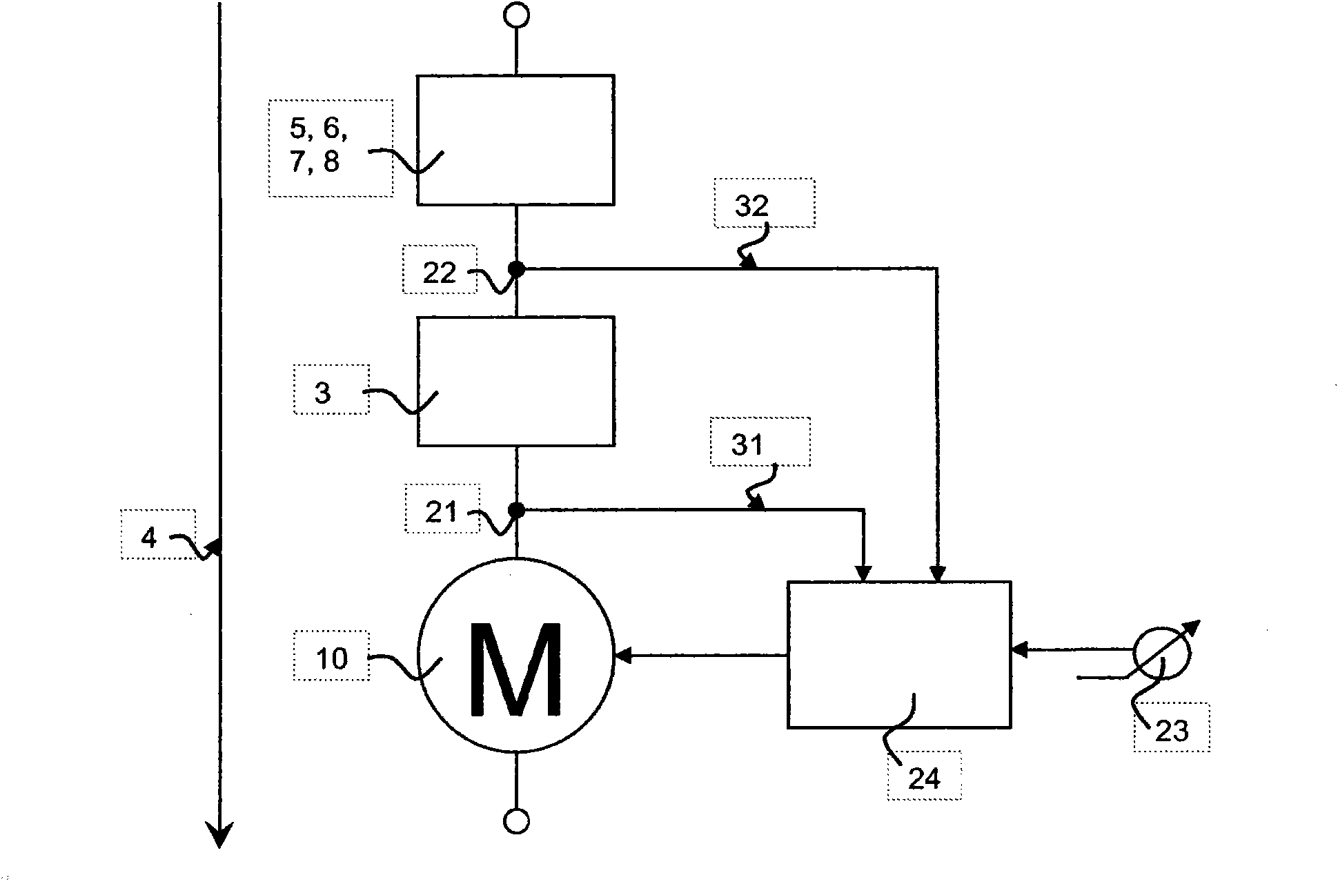 Device for the automatic suction power regulation of a vacuum cleaner