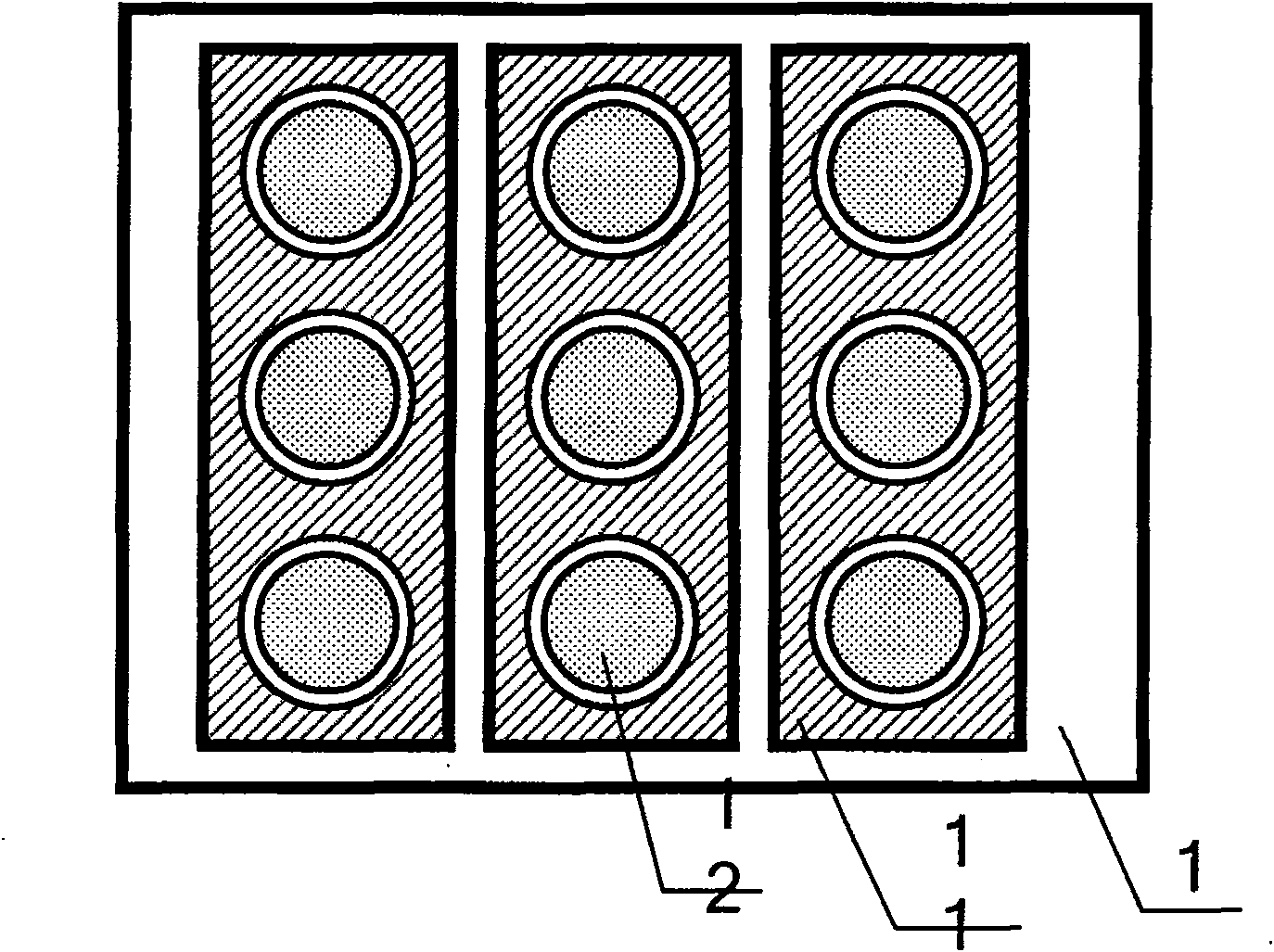 Planar display device with square opening bottom-grid controlled structure and its production