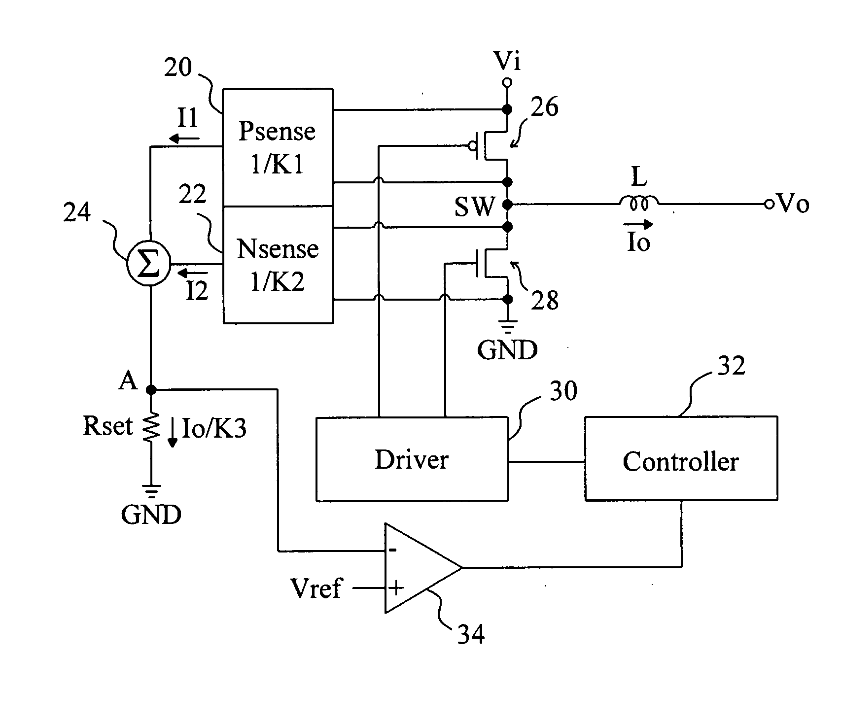 Output current detection of a voltage regulator