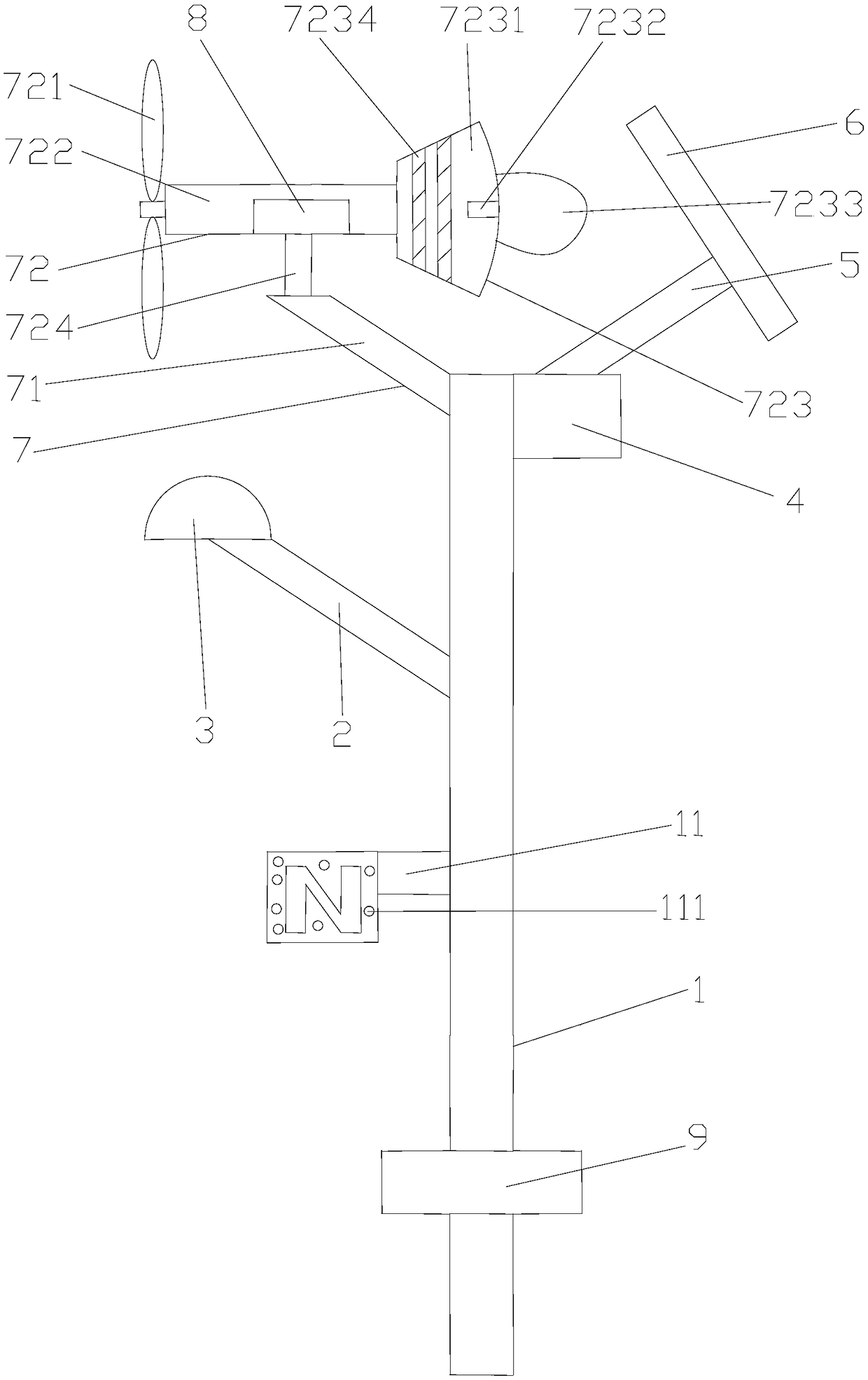 Solar streetlamp with wind indicator