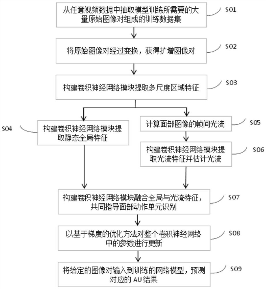 Facial action unit recognition method and device based on joint learning and optical flow estimation
