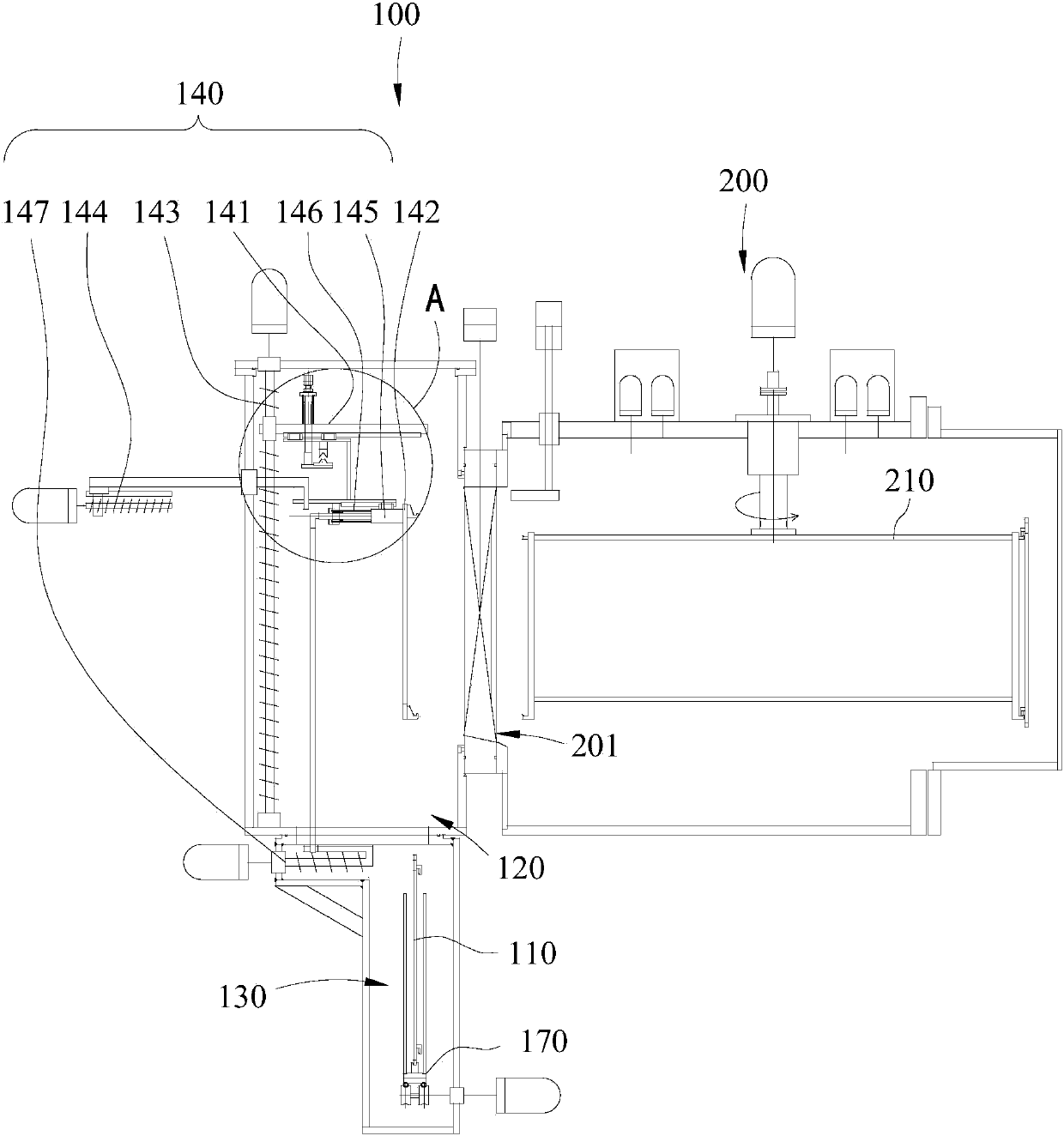 Substrate hanging and feeding device and optical coating equipment