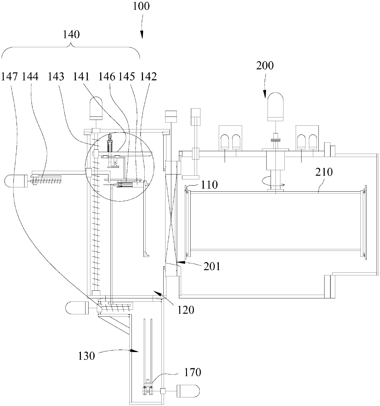 Substrate hanging and feeding device and optical coating equipment